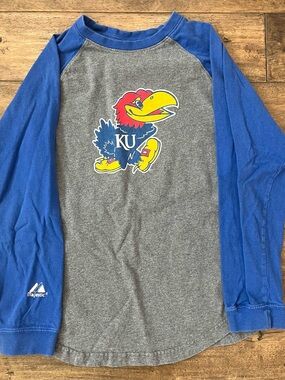 Vintage Kids Majestic Kanas University Blue And Grey Long Sleeve